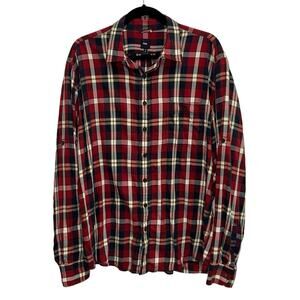 Gap Plaid Tabbed Sleeve Flannel Button Down Shirt